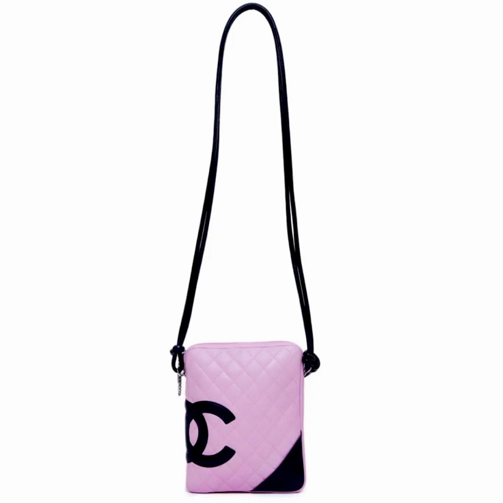 AUTH CHANEL CAMBON LIGNE MEDIUM PINK BLACK QUILTED CROSSBODY SHOULDER BAG EUC